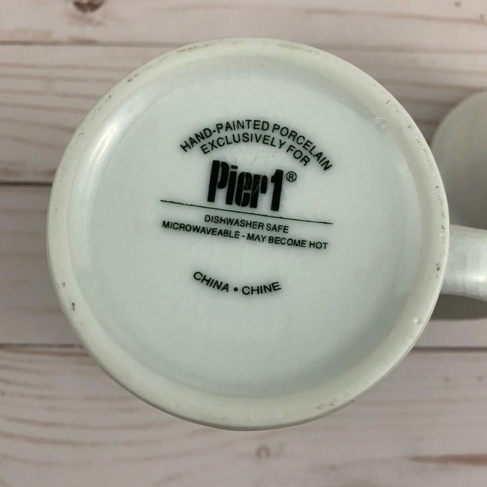 Pier 1 Imports Porcelain Tea Infuser Mug Birds & Blossoms Hand Painted NO LID